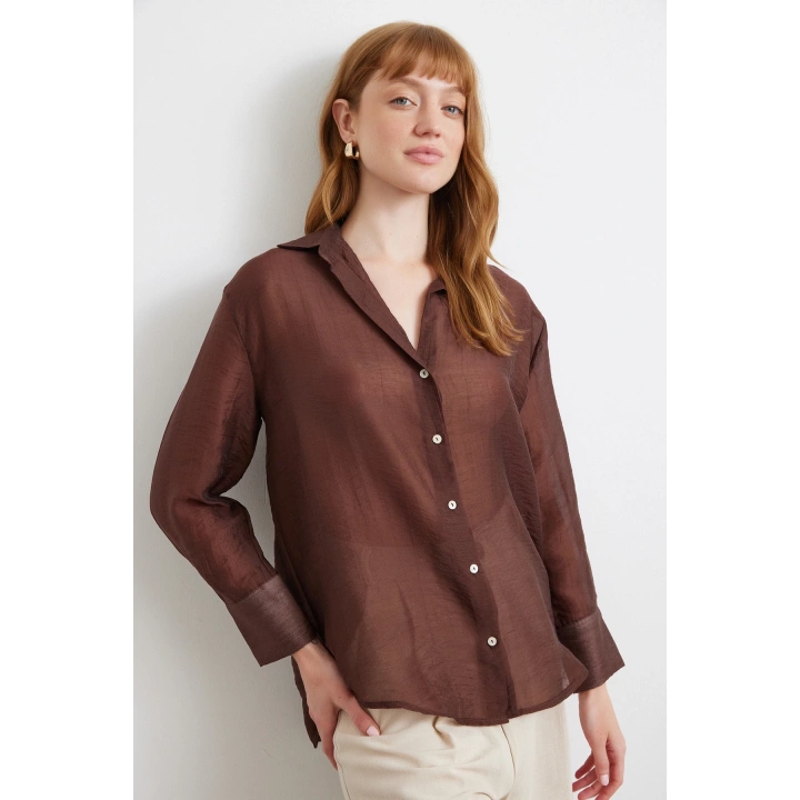 İnce Modal Gömlek Kahve