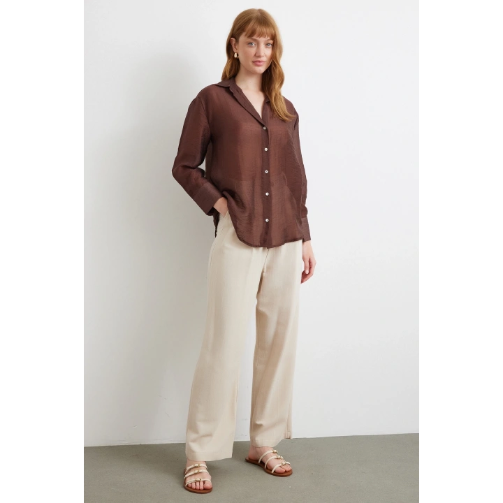 İnce Modal Gömlek Kahve
