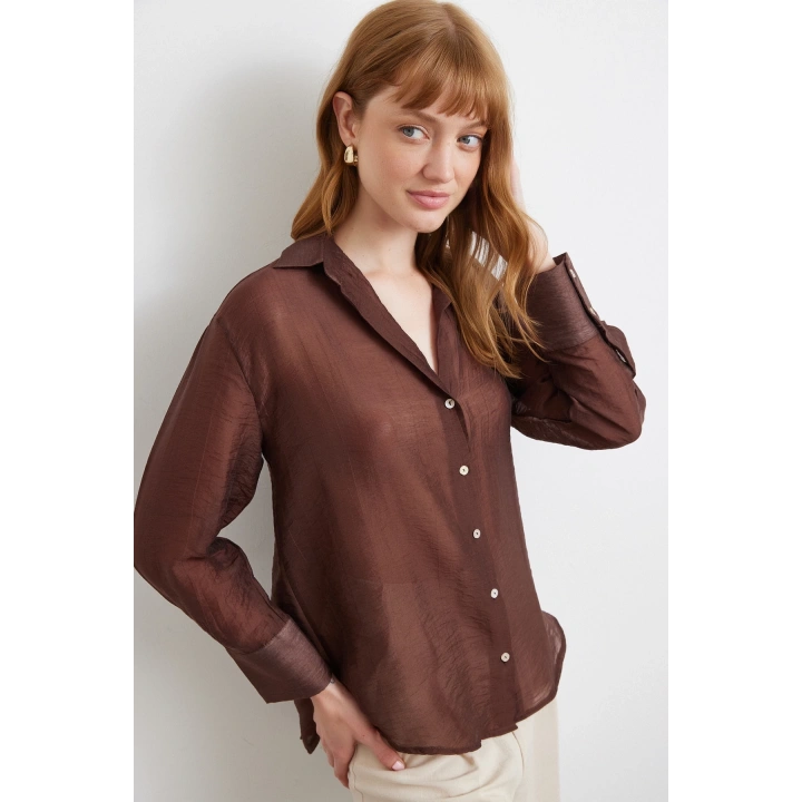 İnce Modal Gömlek Kahve