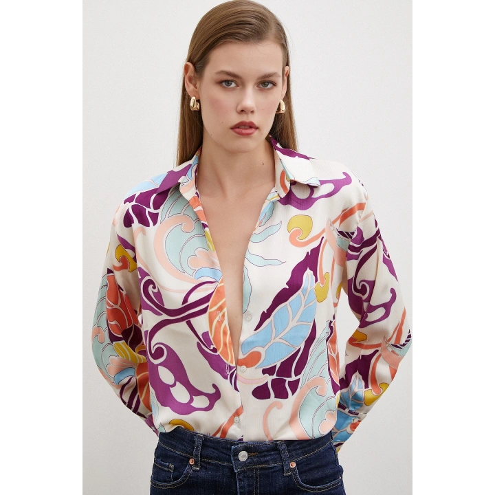 İpek Desen Gömlek Mor