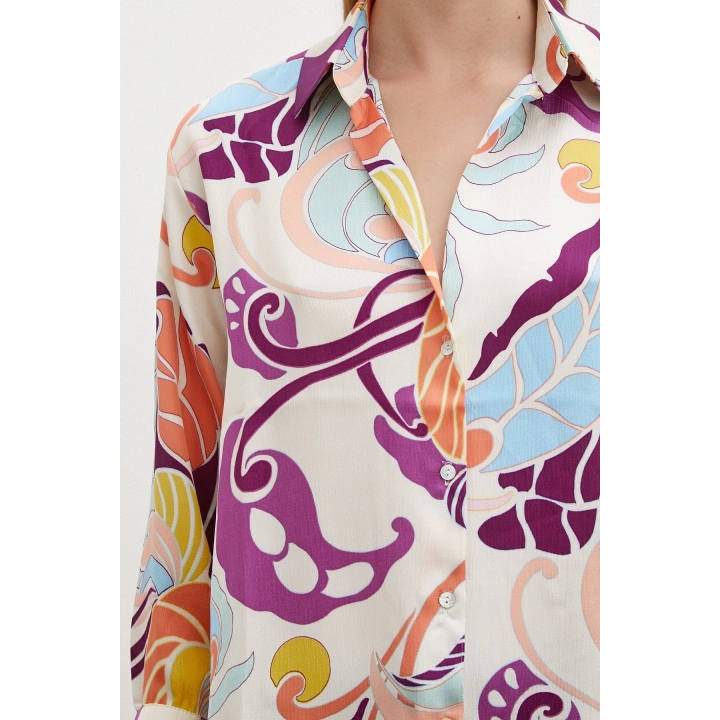 İpek Desen Gömlek Mor