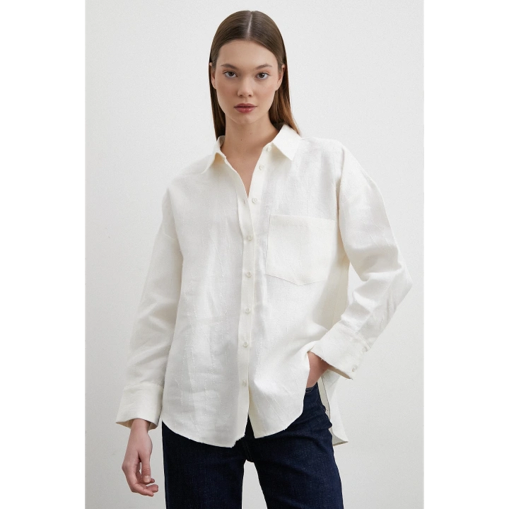 Jakar Dokulu Keten Gömlek Ekru