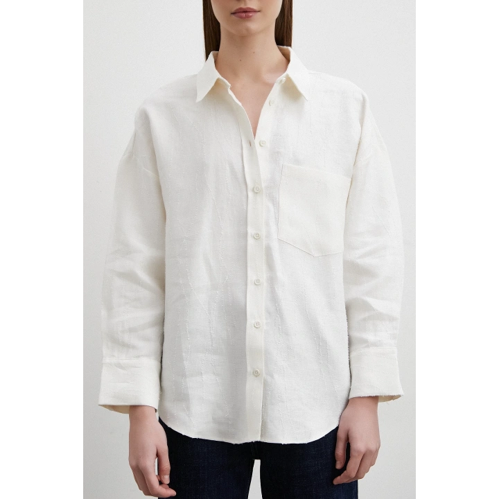Jakar Dokulu Keten Gömlek Ekru