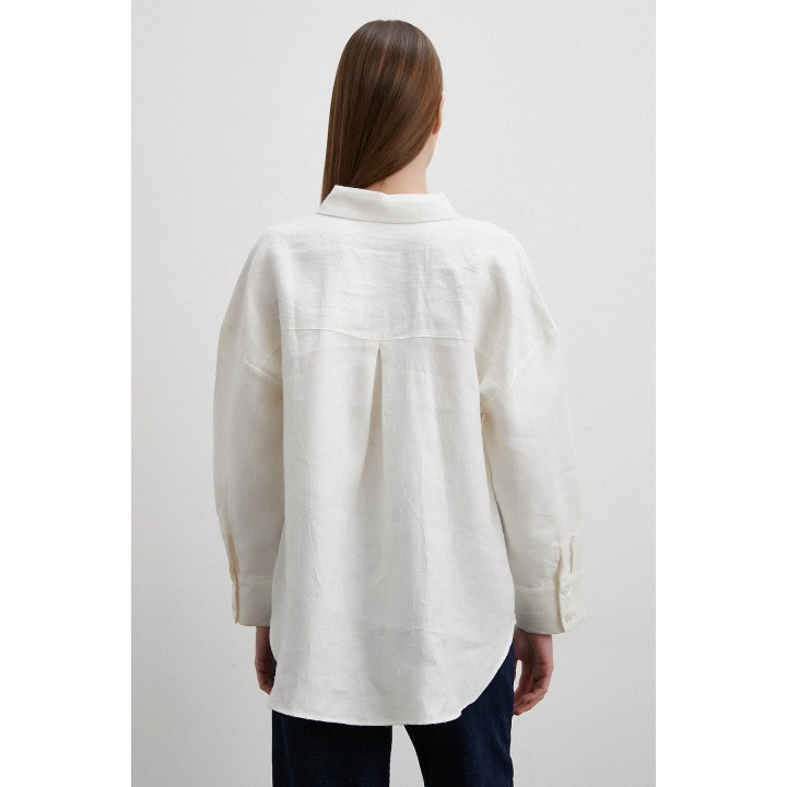 Jakar Dokulu Keten Gömlek Ekru
