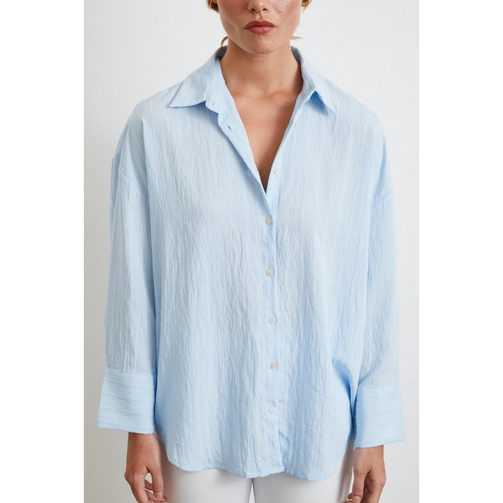 Kabartma Çizgili Oversize Gömlek Mavi