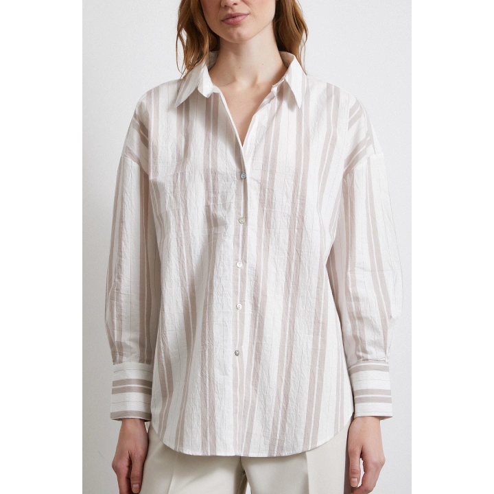 Kahve Çizgili Gömlek Ekru