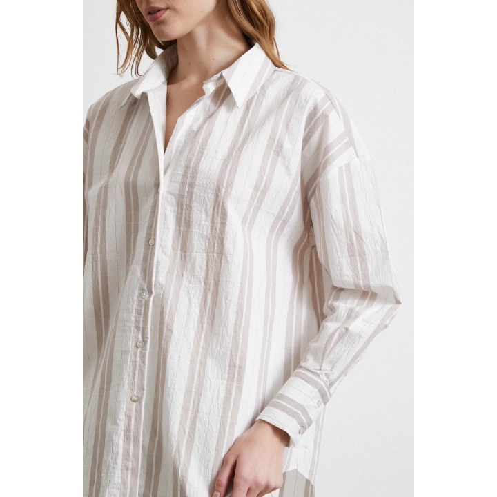 Kahve Çizgili Gömlek Ekru
