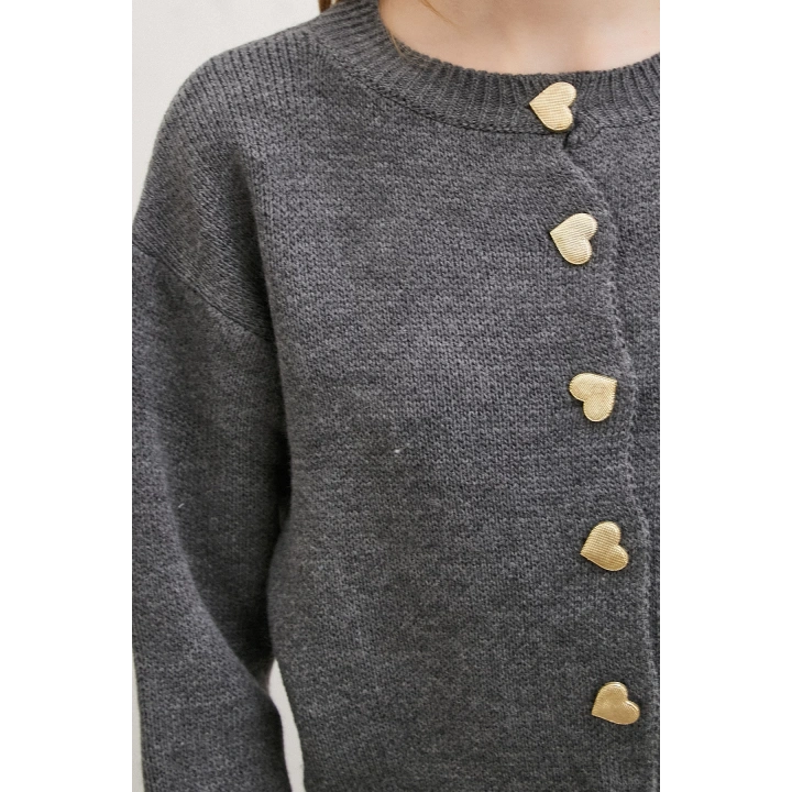 Kalp Düğmeli Hırka Gri