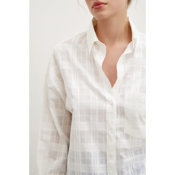 Kareli Poplin Gömlek Beyaz