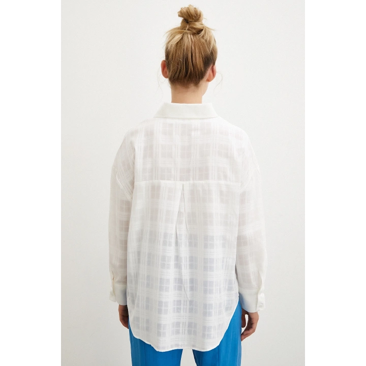Kareli Poplin Gömlek Beyaz