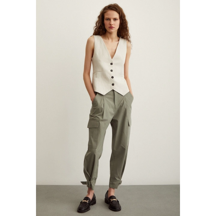 Kargo Cep Çizgili Pantolon Haki