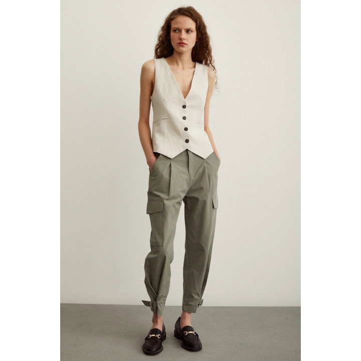 Kargo Cep Çizgili Pantolon Haki