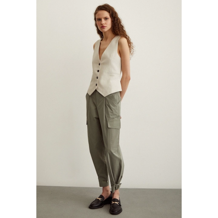 Kargo Cep Çizgili Pantolon Haki