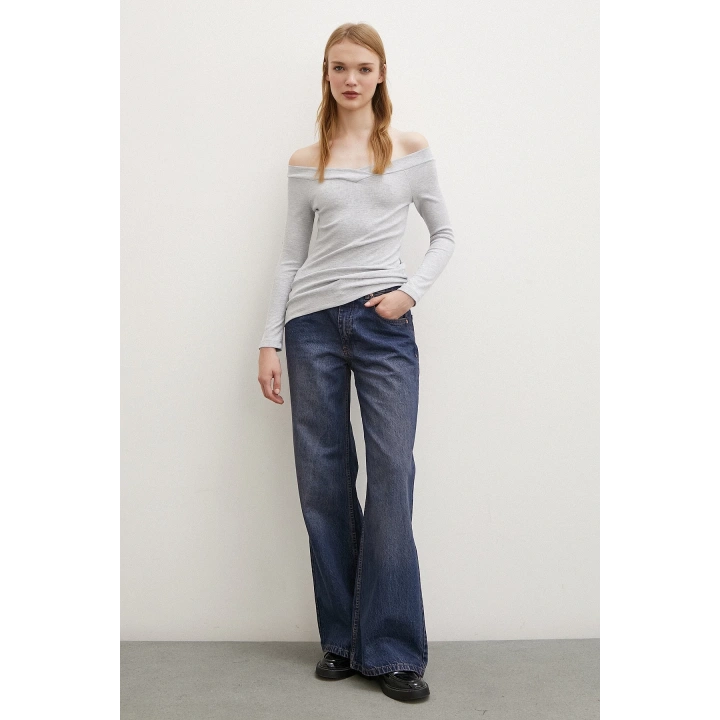 Kayık Yaka Bluz Gri