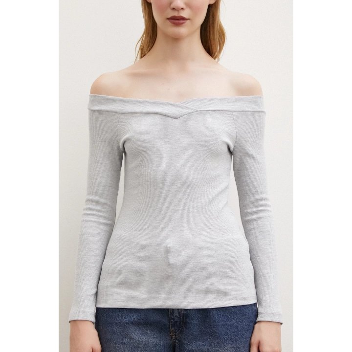 Kayık Yaka Bluz Gri