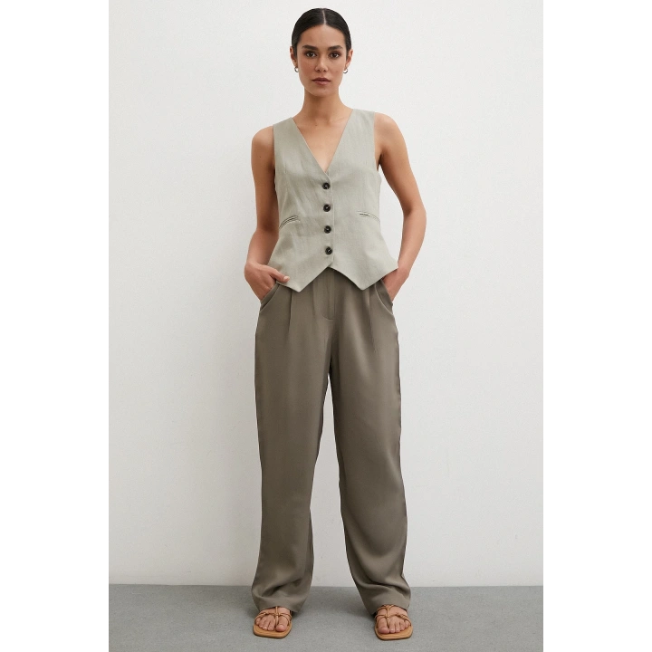 Kemer Detaylı Klasik Pantolon Haki