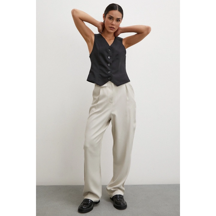 Kemer Detaylı Klasik Pantolon Taş