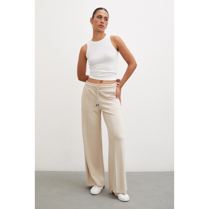 Kemeri Lastikli Pantolon Krem