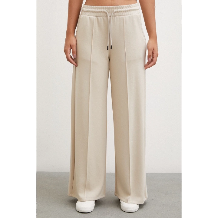 Kemeri Lastikli Pantolon Krem
