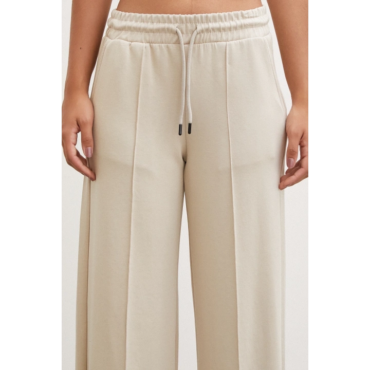 Kemeri Lastikli Pantolon Krem