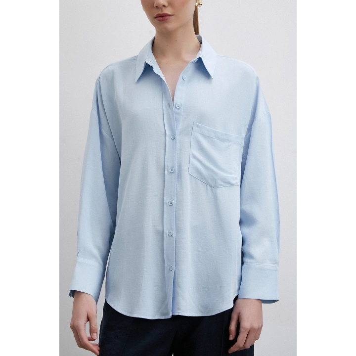 Keten Görünümlüı Linen Prunes Gömlek Mavi