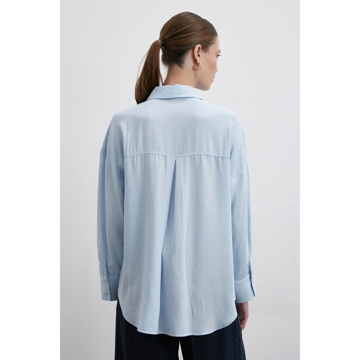 Keten Görünümlüı Linen Prunes Gömlek Mavi