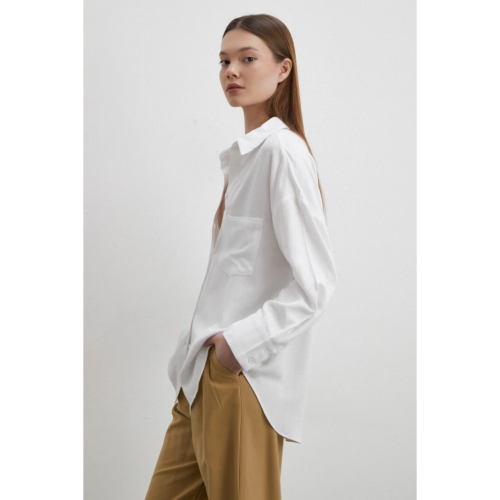 Keten Karışımlı Linen Prunes Gömlek Beyaz