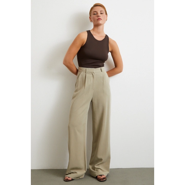 Keten Palazzo Pantolon Gri