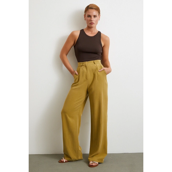 Keten Palazzo Pantolon Olive