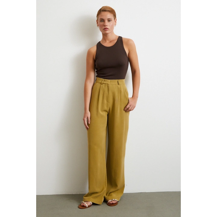 Keten Palazzo Pantolon Olive