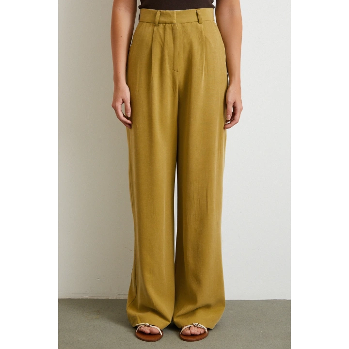 Keten Palazzo Pantolon Olive