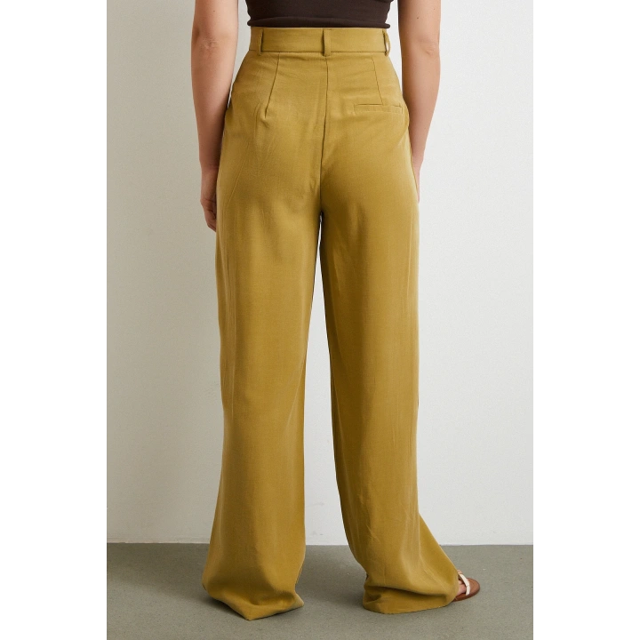 Keten Palazzo Pantolon Olive