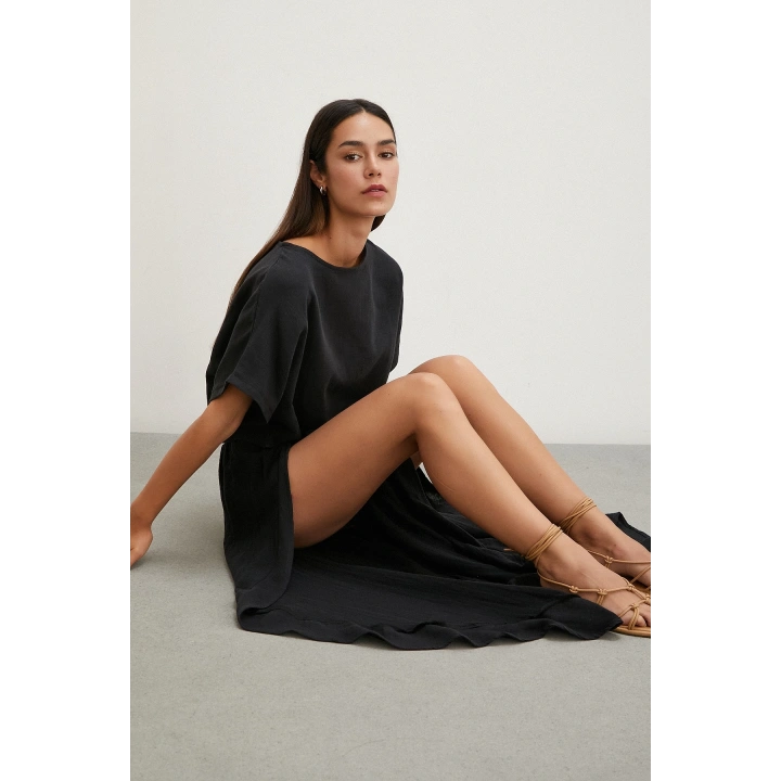 Keten Şalvar Takım Siyah