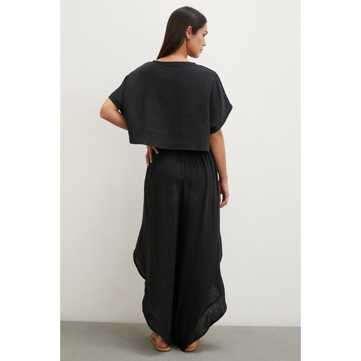 Keten Şalvar Takım Siyah