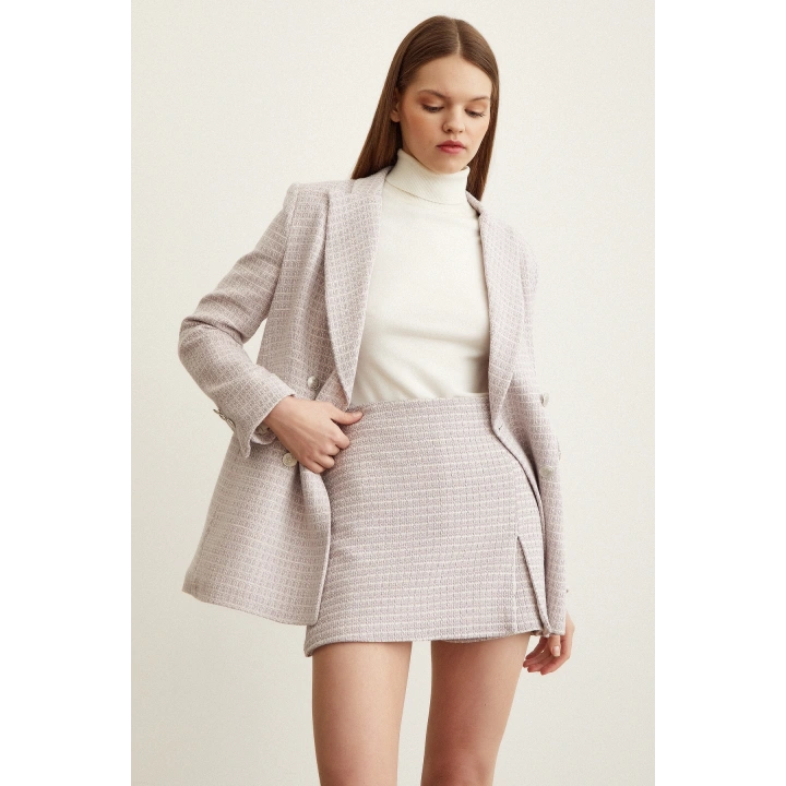 Kırçıllı Yırtmaçlı Şort Etek Lila