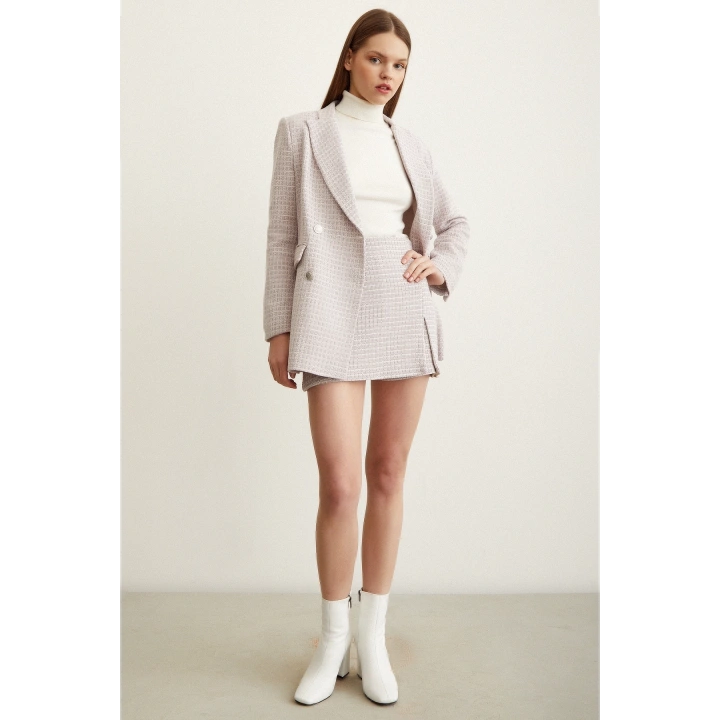 Kırçıllı Yırtmaçlı Şort Etek Lila