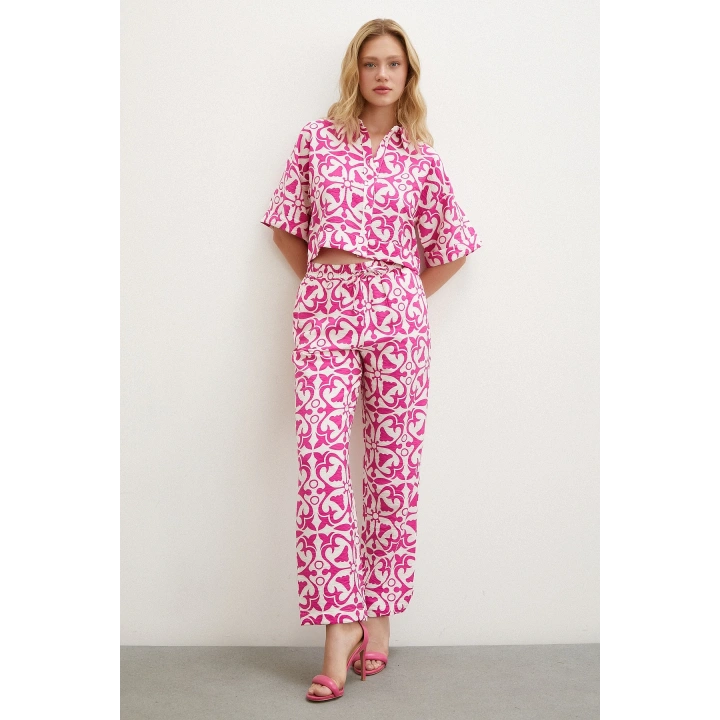 Kısa Kollu Crop Gömlek Fuşya