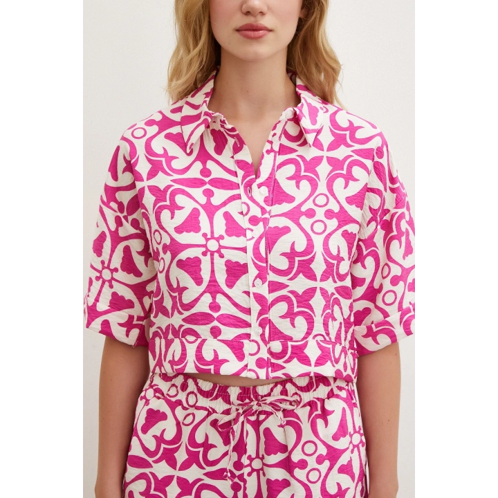 Kısa Kollu Crop Gömlek Fuşya
