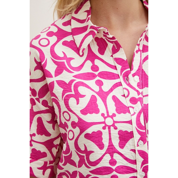 Kısa Kollu Crop Gömlek Fuşya