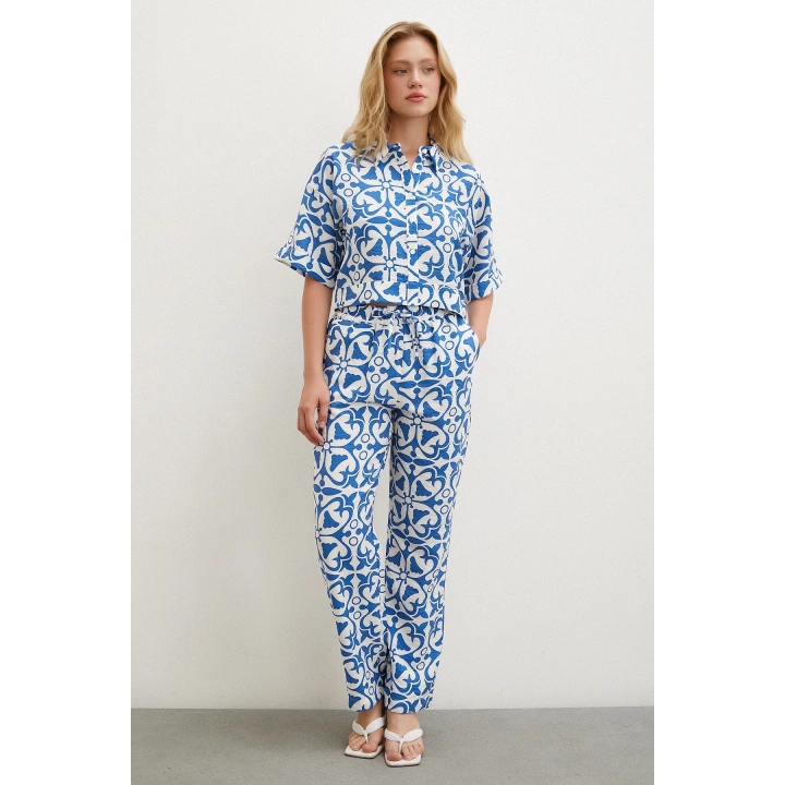 Kısa Kollu Crop Gömlek Mavi