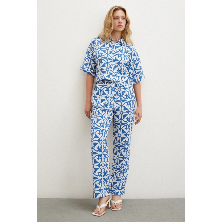 Kısa Kollu Crop Gömlek Mavi