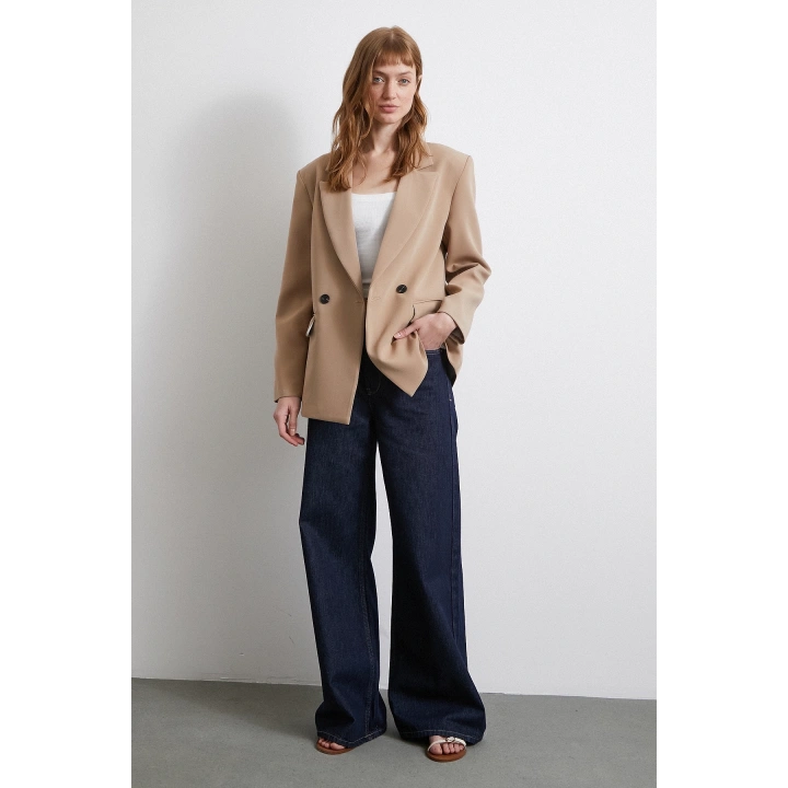 Klasik Poliviskon Ceket Bej