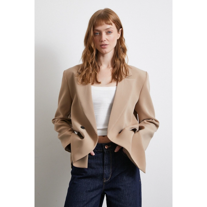 Klasik Poliviskon Ceket Bej