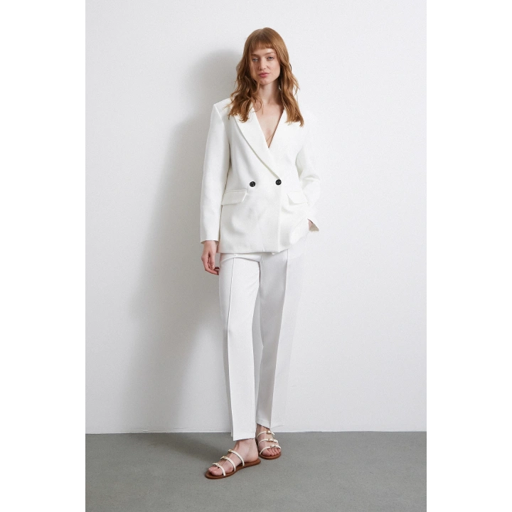 Klasik Poliviskon Ceket Ekru