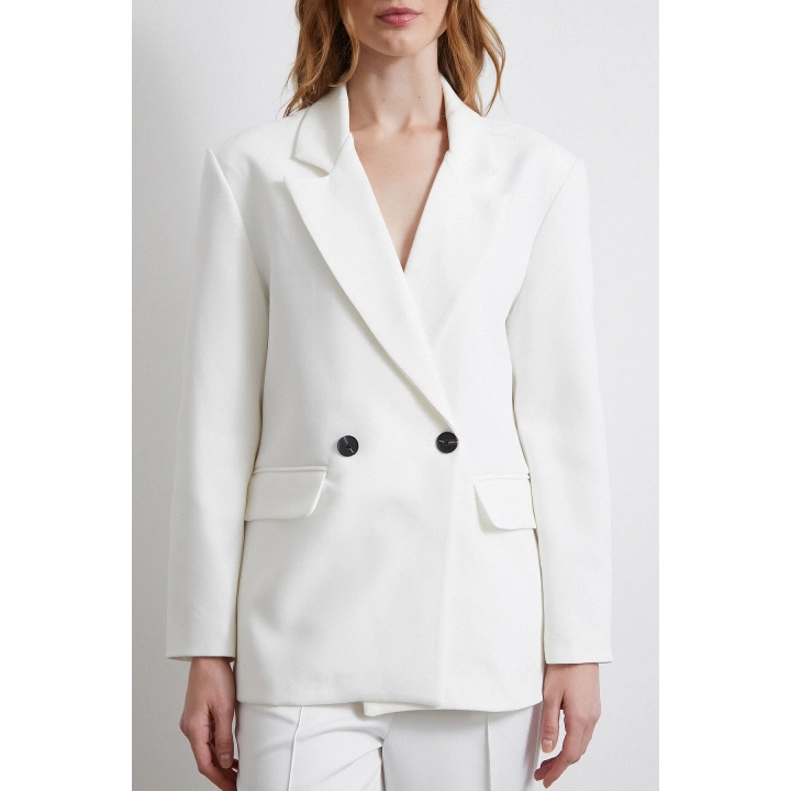 Klasik Poliviskon Ceket Ekru