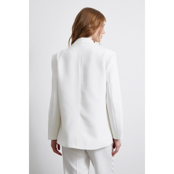 Klasik Poliviskon Ceket Ekru
