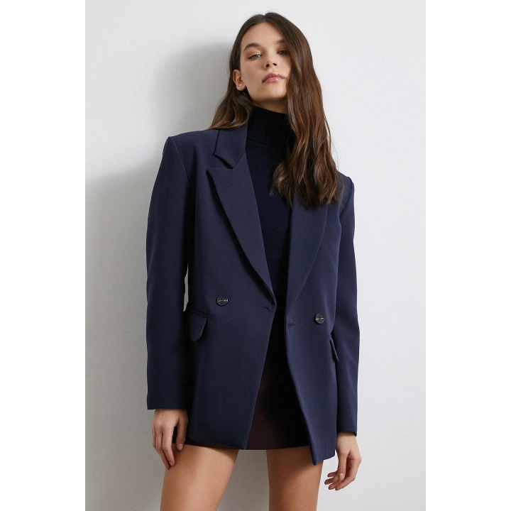 Klasik Poliviskon Ceket Lacivert