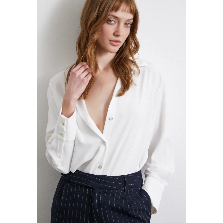 Klasik Saten Gömlek Ekru