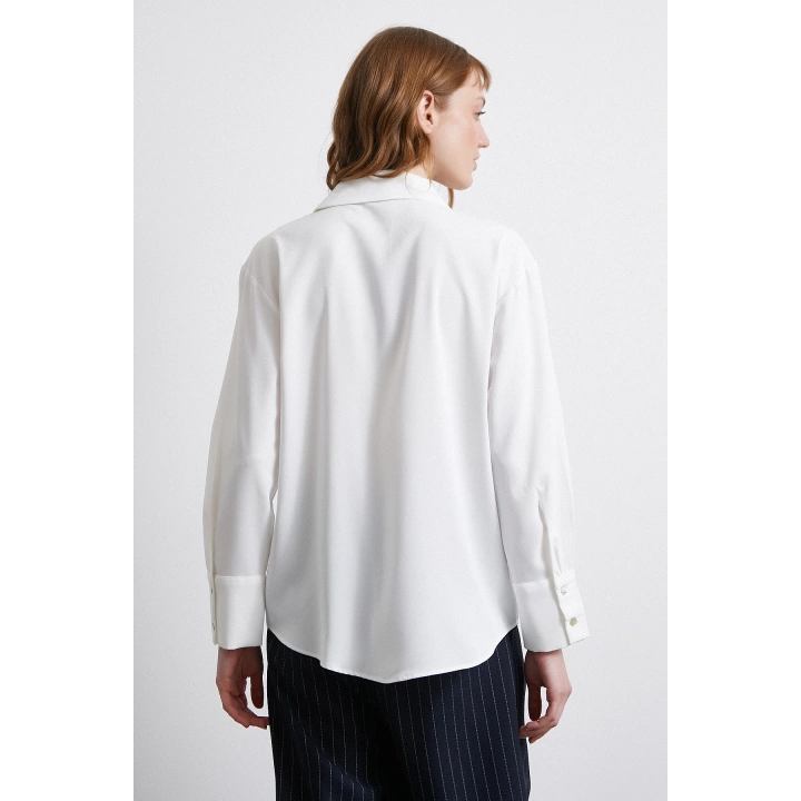 Klasik Saten Gömlek Ekru