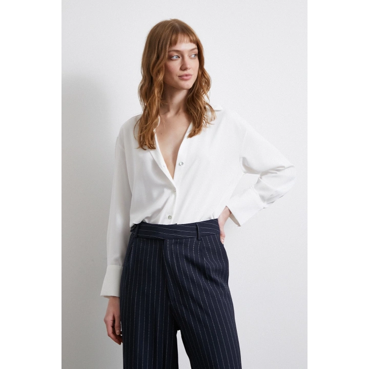 Klasik Saten Gömlek Ekru